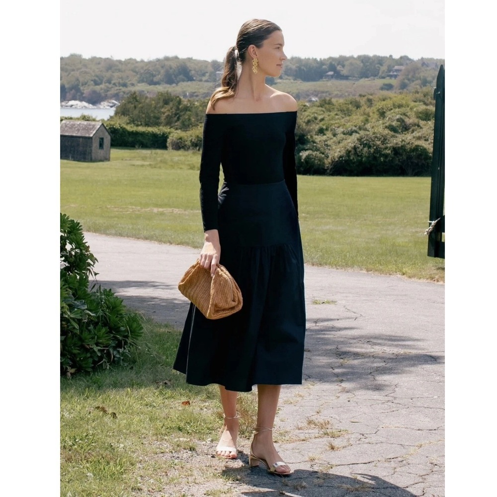 Tuckernuck Marissa Dress Medium Black Off The Shoulder Mixed Media Midi